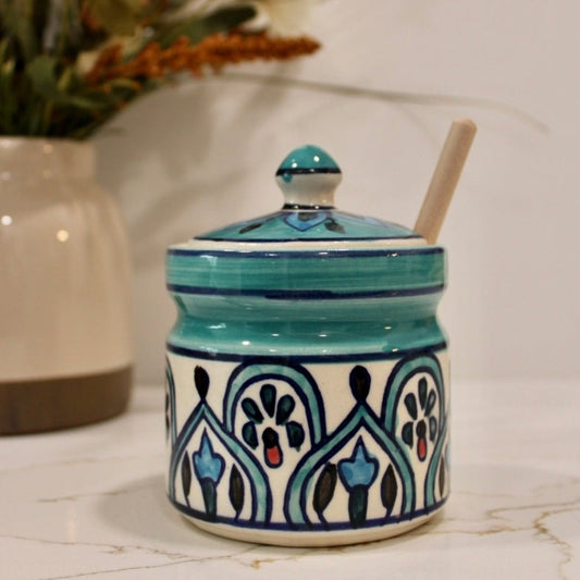 Blue Ceramic Honey Pot